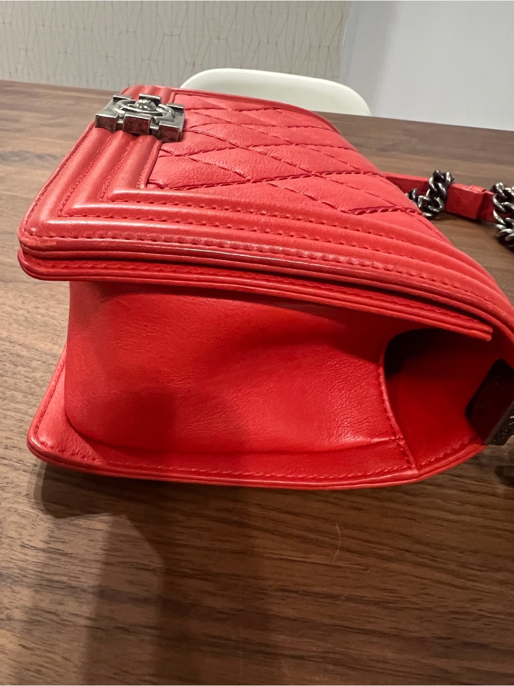 Chanel Medium Boy Bag Red Lambskin Very Good Condition with Dust Bag - Picture 8 of 16